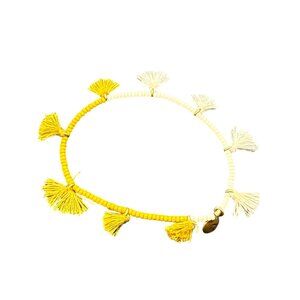 Madewell Beaded Tassel Bracelet With Brass Charm In Yellow & Cream Colors